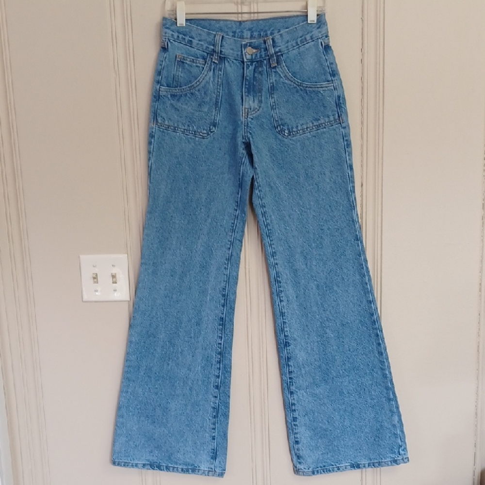 New! J.Galt Shanghai 100% Cotton Wide Leg  Lighter Blue W-S Jeans